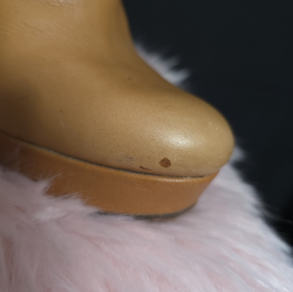 Coach Shearling Boots Apple Leather High Heel Luggage Brown Size 6.5 - Picture 5 of 13